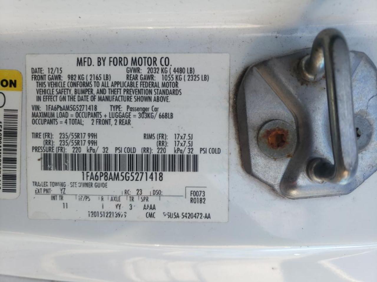 Photo 10 from auction – 2016 FORD MUSTANG with VIN 1FA6P8AM5G5271418