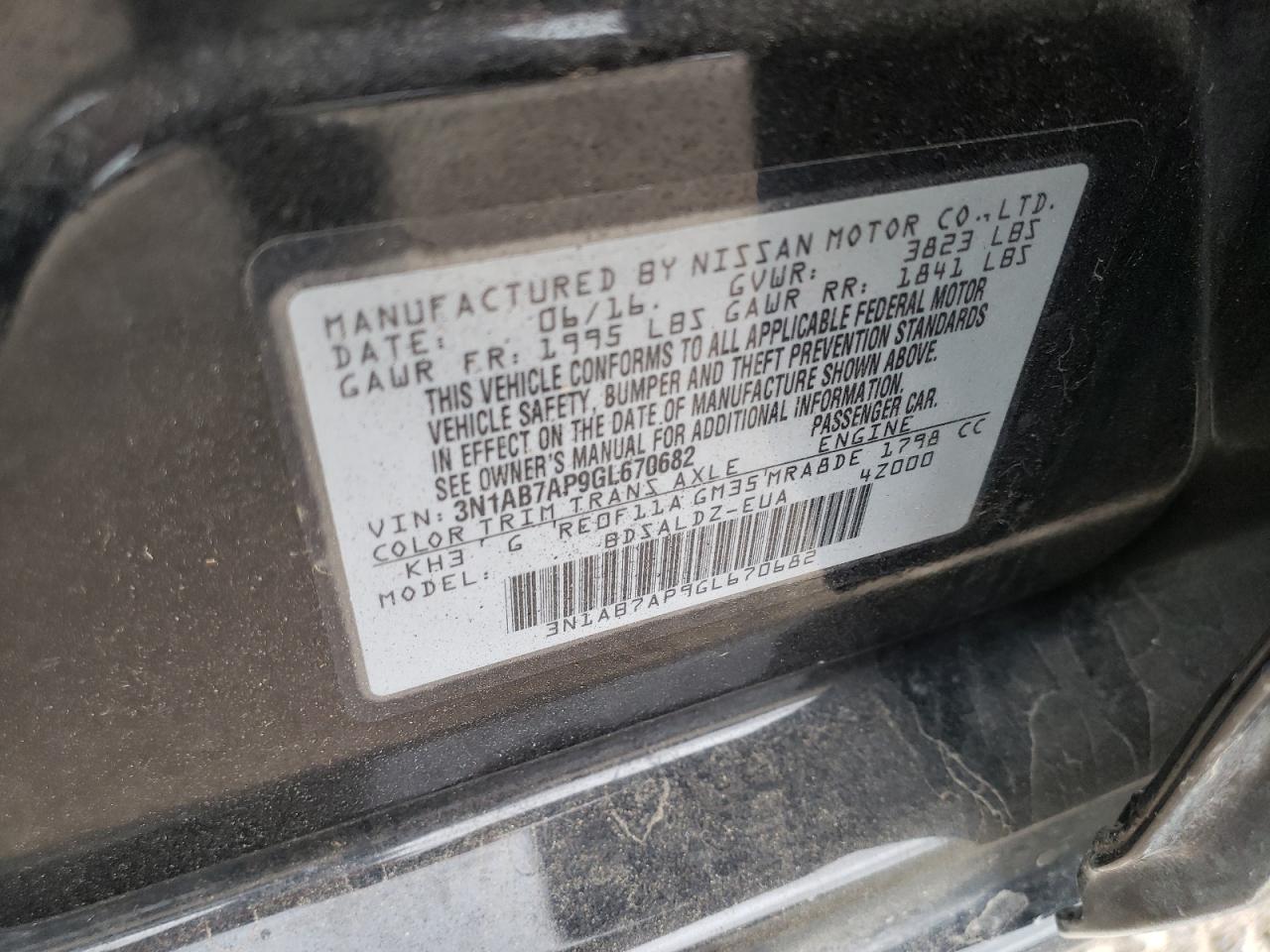 Photo 10 from auction – 2016 NISSAN SENTRA S with VIN 3N1AB7AP9GL670682