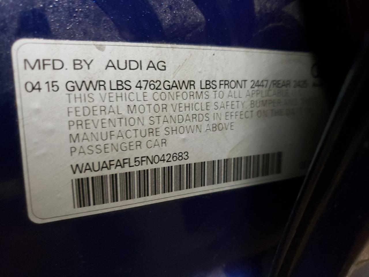 Photo 10 from auction – 2015 AUDI A4 PREMIUM with VIN WAUAFAFL5FN042683