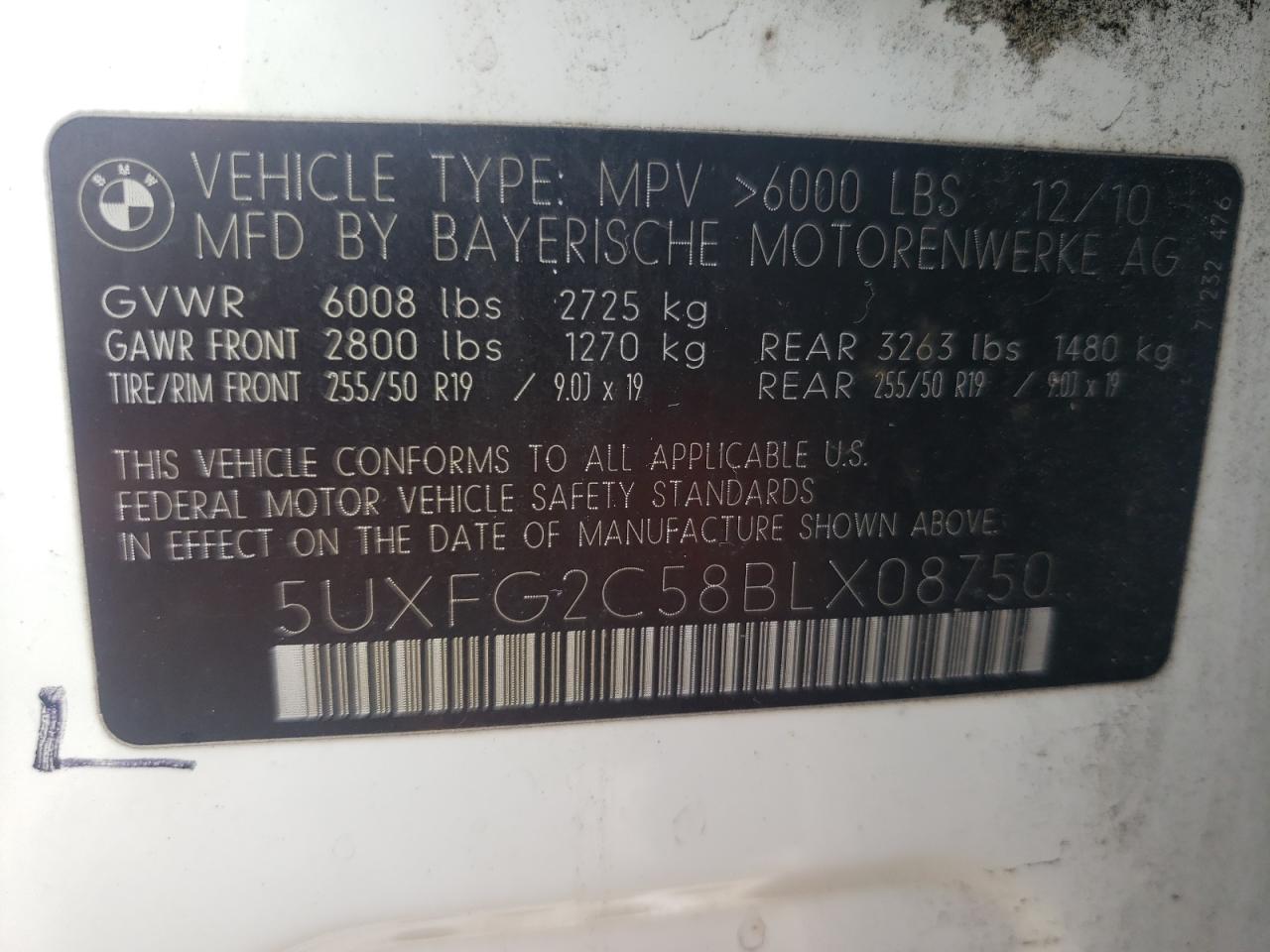 Photo 10 from auction – 2011 BMW X6 XDRIVE3 with VIN 5UXFG2C58BLX08750