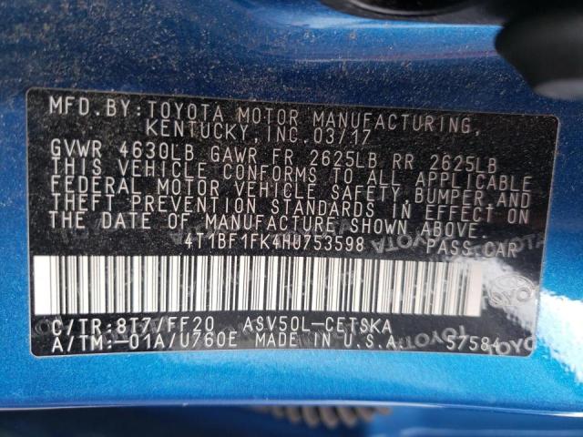 Photo 10 from auction – 2017 TOYOTA CAMRY LE with VIN 4T1BF1FK4HU753598