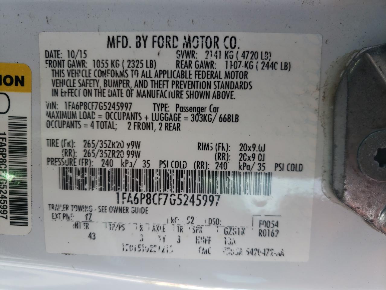 Photo 10 from auction – 2016 FORD MUSTANG GT with VIN 1FA6P8CF7G5245997