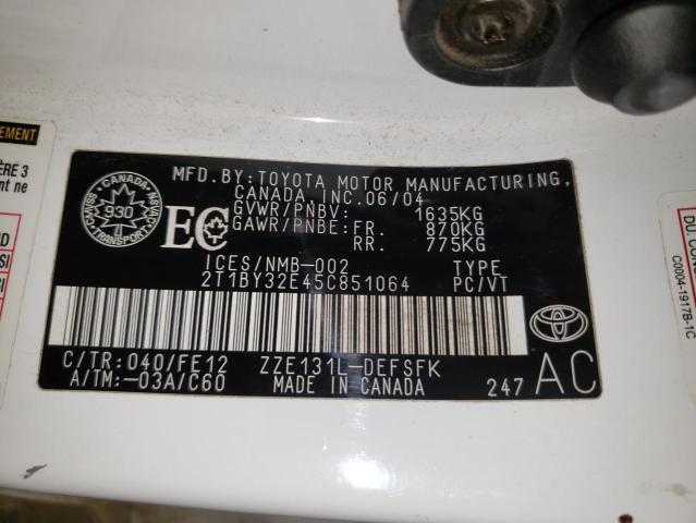 Photo 1 from auction – 2005 TOYOTA COROLLA XR with VIN 2T1BY32E45C851064