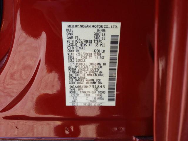 Photo 10 from auction – 2006 NISSAN ARMADA SE with VIN 5N1AA08B16N731843