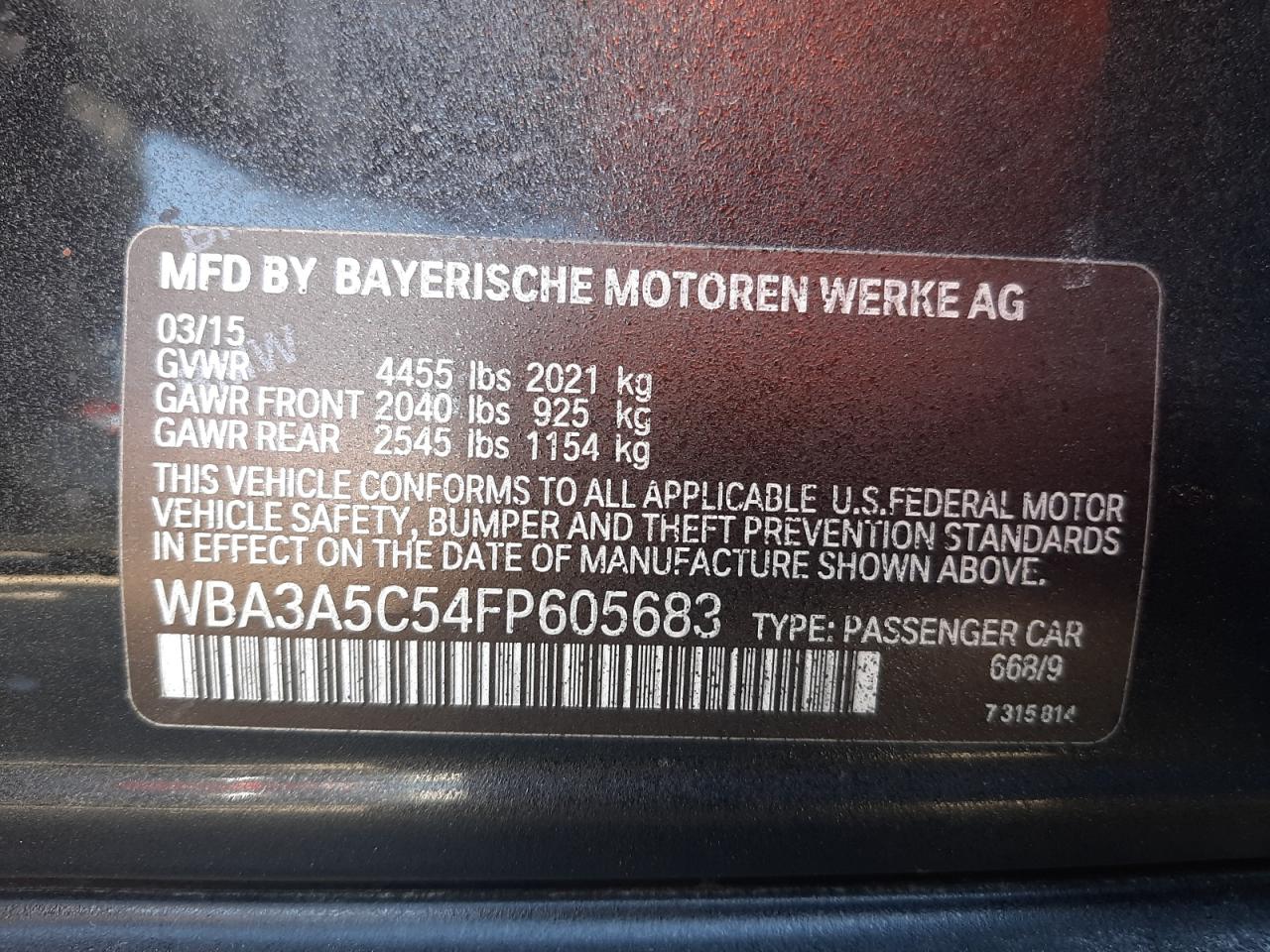 Photo 10 from auction – 2015 BMW 328 I with VIN WBA3A5C54FP605683