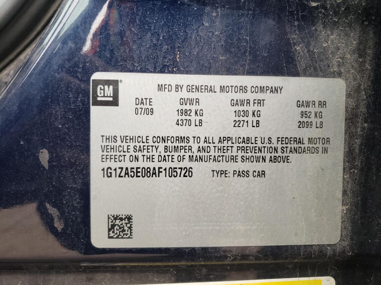 Photo 10 from auction – 2010 CHEVROLET MALIBU LS with VIN 1G1ZA5E08AF105726