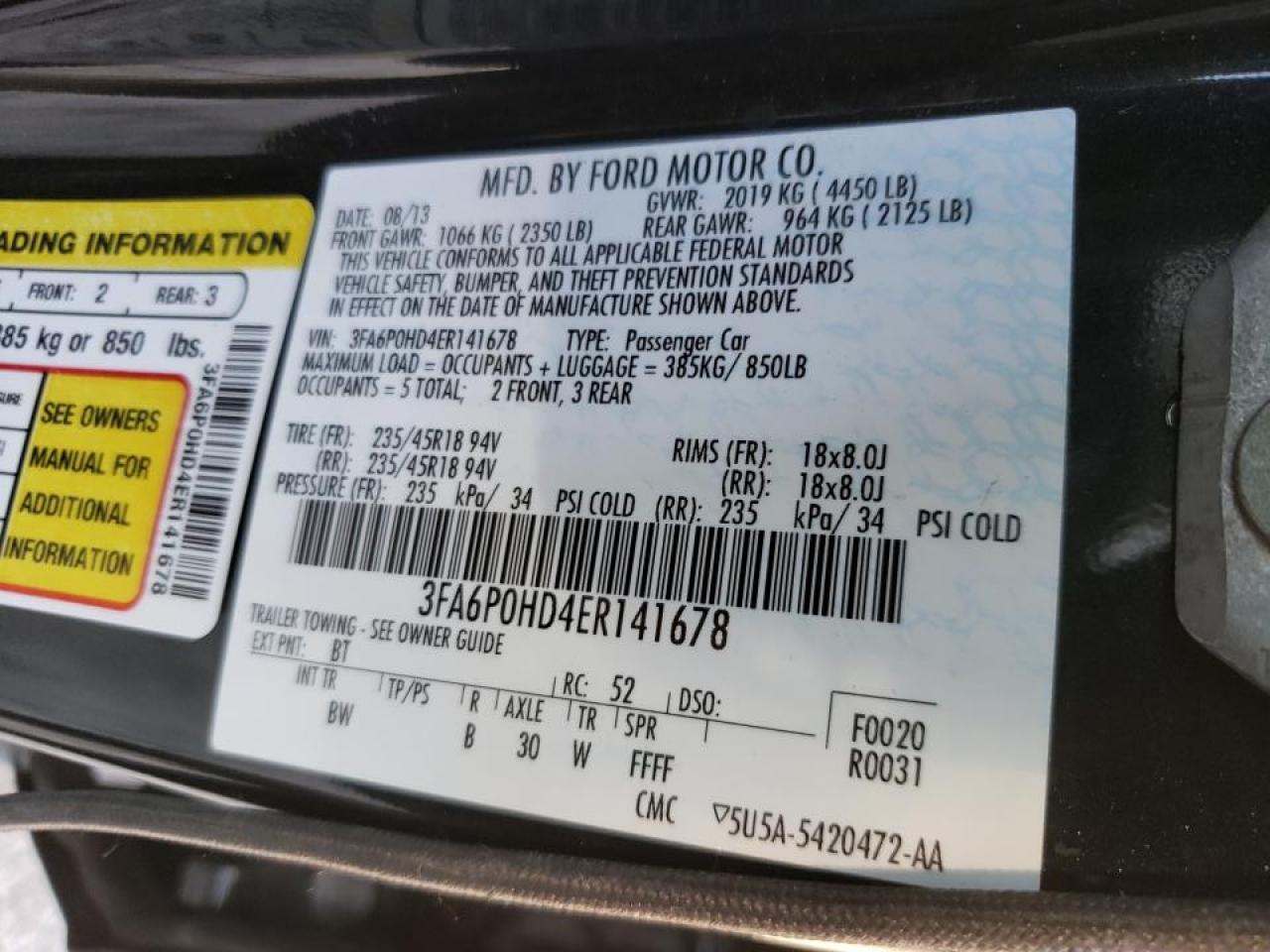 Photo 10 from auction – 2014 FORD FUSION SE with VIN 3FA6P0HD4ER141678