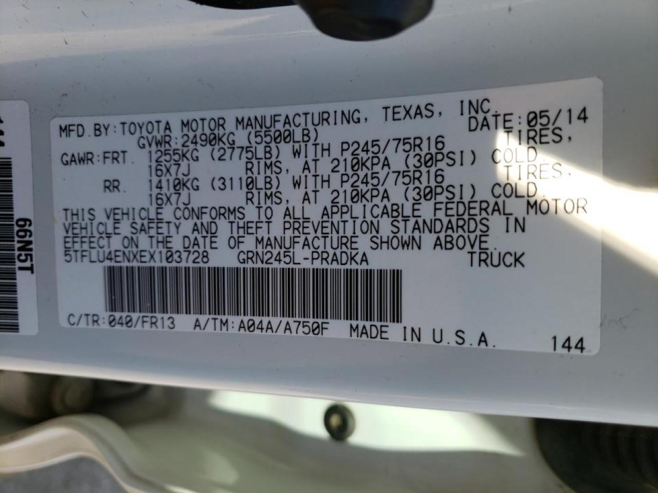 Photo 10 from auction – 2014 TOYOTA TACOMA DOU with VIN 5TFLU4ENXEX103728