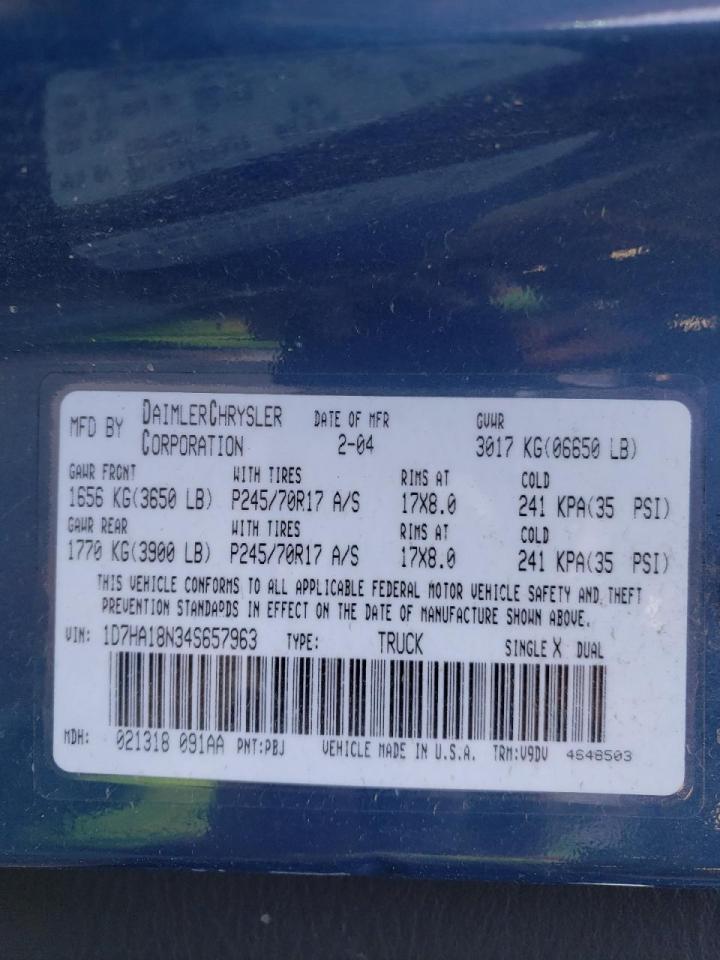 Photo 10 from auction – 2004 DODGE RAM 1500 S with VIN 1D7HA18N34S657963