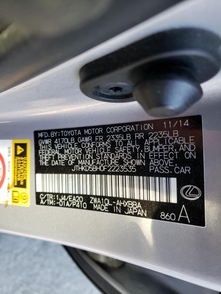Photo 10 from auction – 2015 LEXUS CT 200 with VIN JTHKD5BH0F2223535