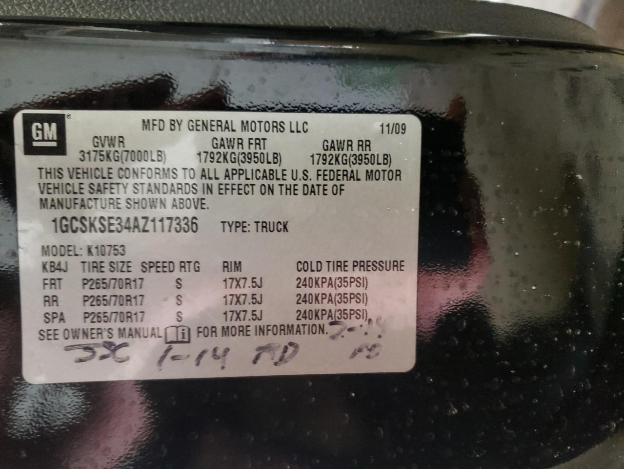 Photo 10 from auction – 2010 CHEVROLET SILVERADO with VIN 1GCSKSE34AZ117336