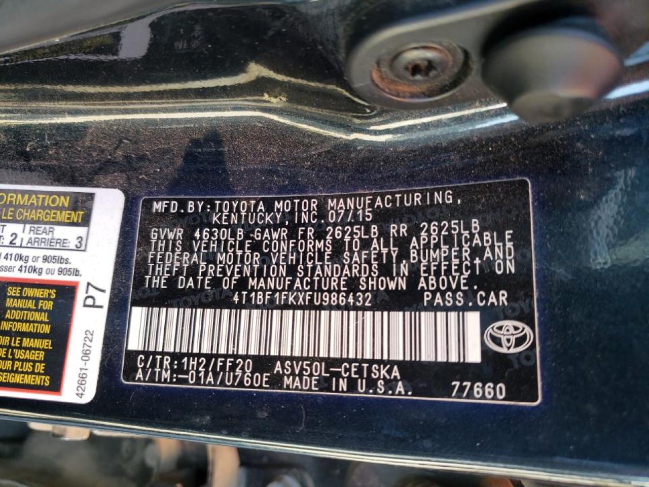 Photo 10 from auction – 2015 TOYOTA CAMRY LE with VIN 4T1BF1FKXFU986432