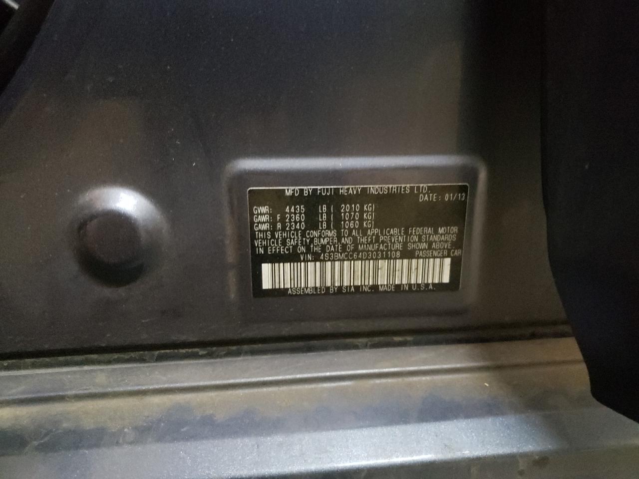 Foto 10 de la subasta – 2013 SUBARU LEGACY 2.5 con VIN 4S3BMCC64D3031108