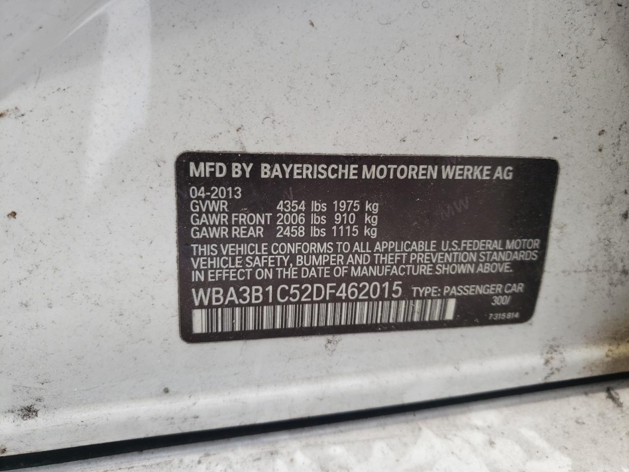 Photo 10 from auction – 2013 BMW 320 I with VIN WBA3B1C52DF462015