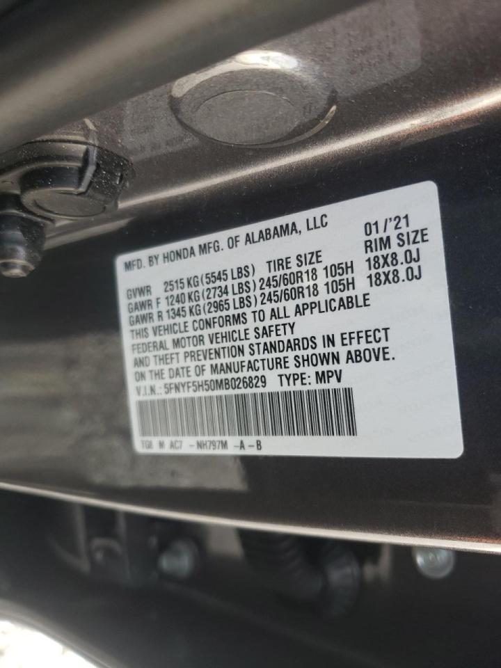 Photo 10 from auction – 2021 HONDA PILOT EXL with VIN 5FNYF5H50MB026829