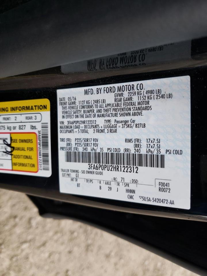 Photo 10 from auction – 2017 FORD FUSION SE with VIN 3FA6P0PU2HR122312