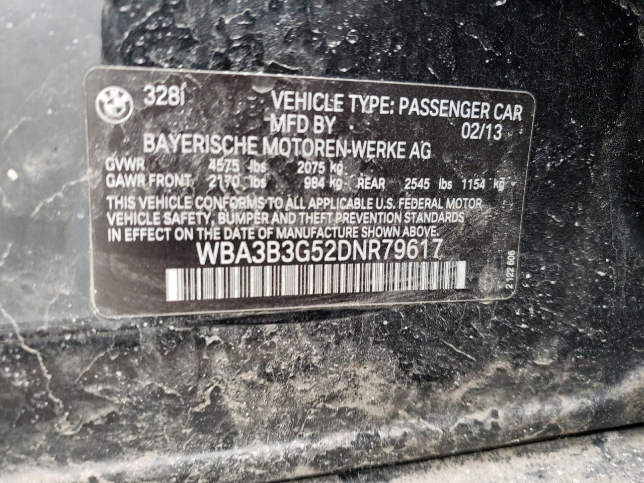 Photo 10 from auction – 2013 BMW 328 XI with VIN WBA3B3G52DNR79617