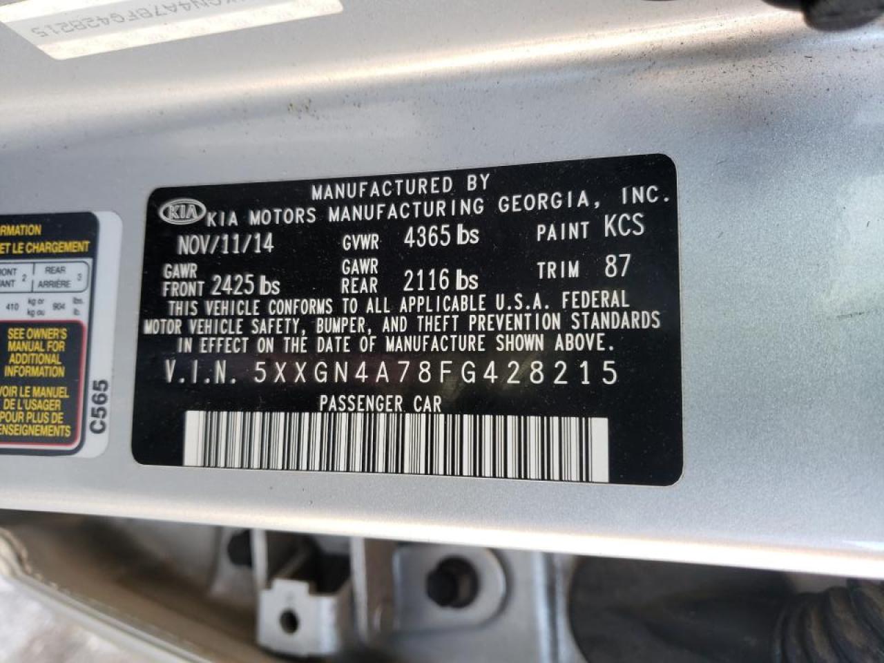 Photo 10 from auction – 2015 KIA OPTIMA EX with VIN 5XXGN4A78FG428215