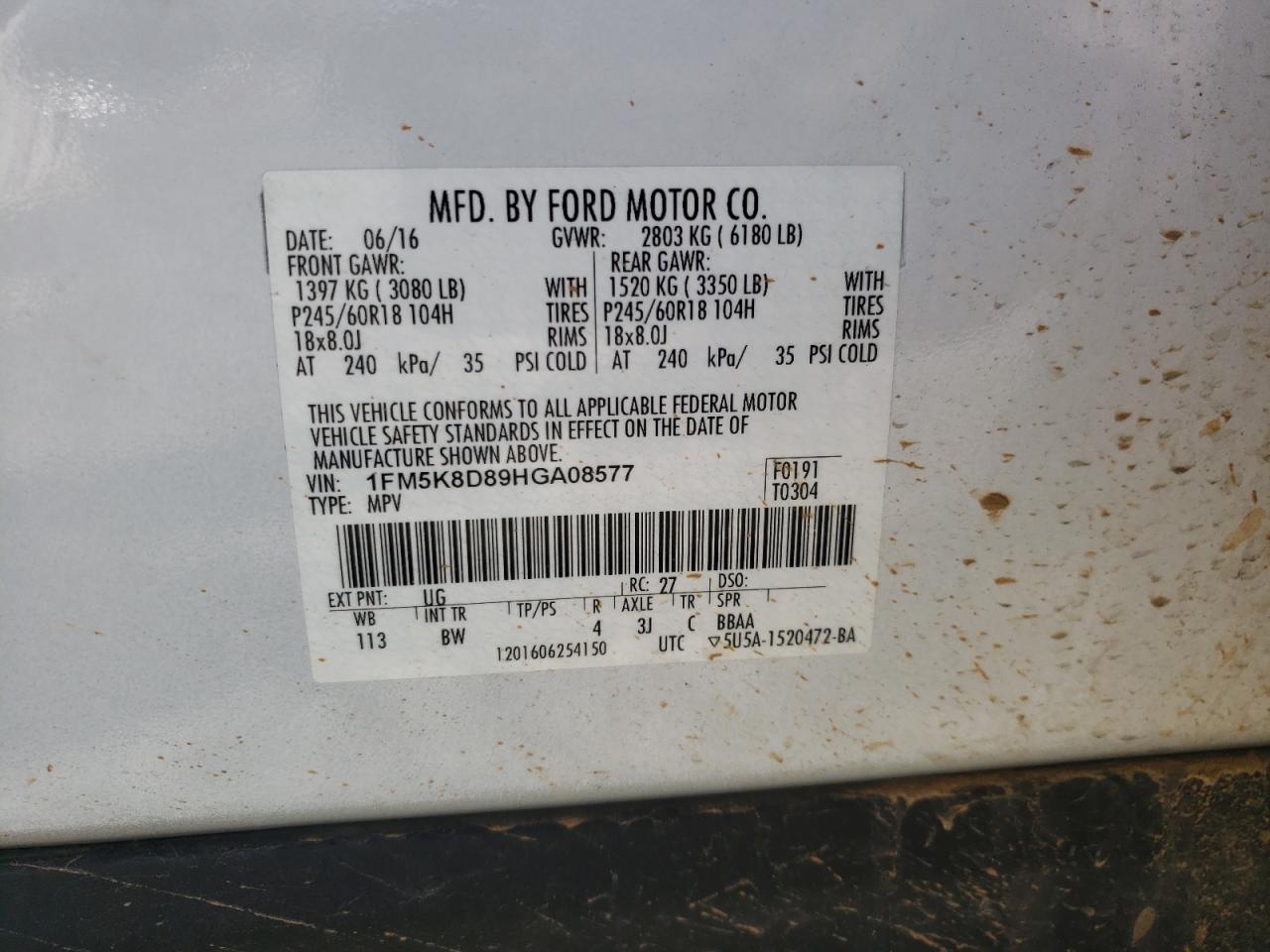 Photo 10 from auction – 2017 FORD EXPLORER X with VIN 1FM5K8D89HGA08577