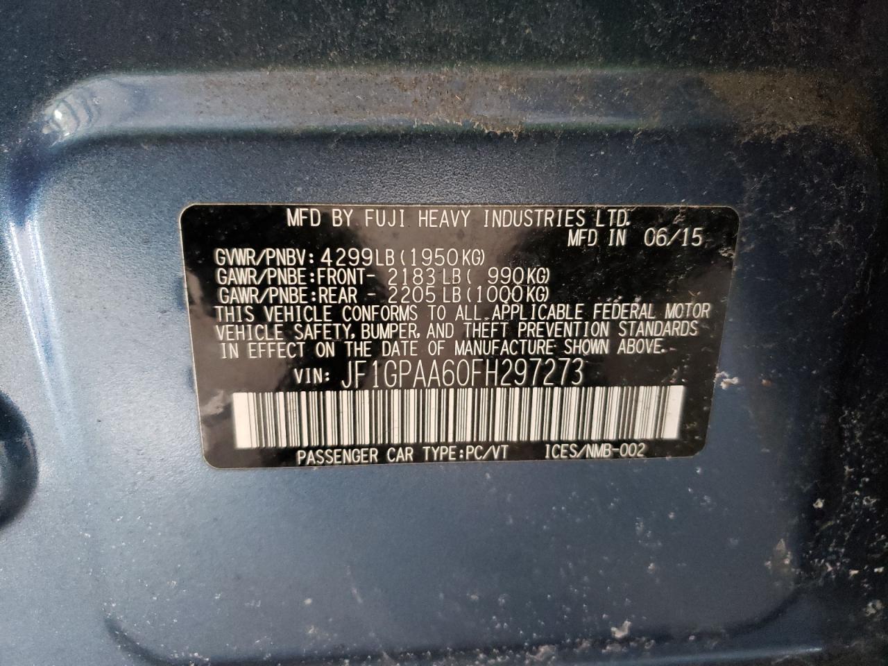 Photo 10 from auction – 2015 SUBARU IMPREZA with VIN JF1GPAA60FH297273