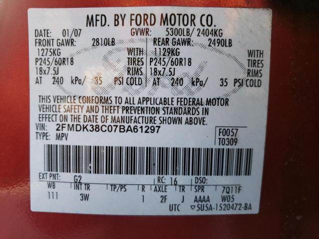 Photo 10 from auction – 2007 FORD EDGE SEL with VIN 2FMDK38C07BA61297