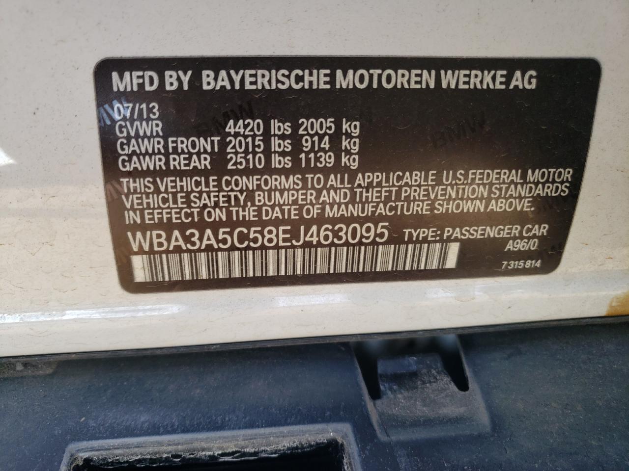 Photo 10 from auction – 2014 BMW 328 I with VIN WBA3A5C58EJ463095