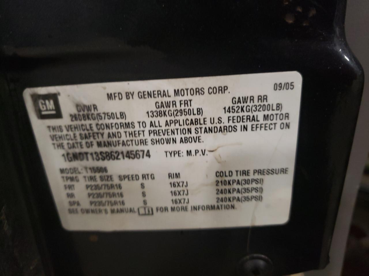 Photo 10 from auction – 2006 CHEVROLET TRAILBLAZE with VIN 1GNDT13S862145674