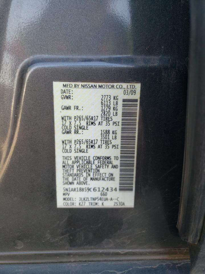 Photo 10 from auction – 2009 NISSAN PATHFINDER with VIN 5N1AR18B59C612434