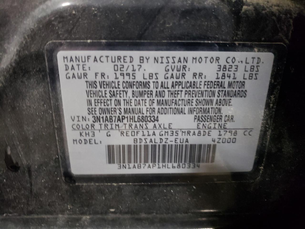 Photo 10 from auction – 2017 NISSAN SENTRA S with VIN 3N1AB7AP1HL680334