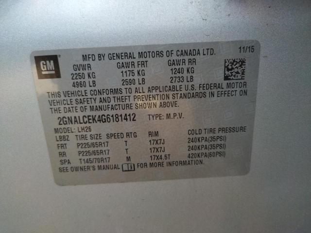 Photo 10 from auction – 2016 CHEVROLET EQUINOX LT with VIN 2GNALCEK4G6181412