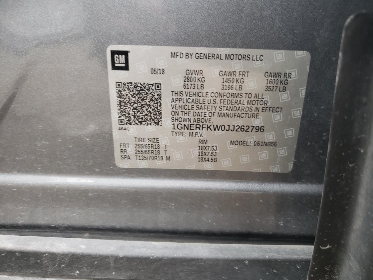 Photo 10 from auction – 2018 CHEVROLET TRAVERSE L with VIN 1GNERFKW0JJ262796
