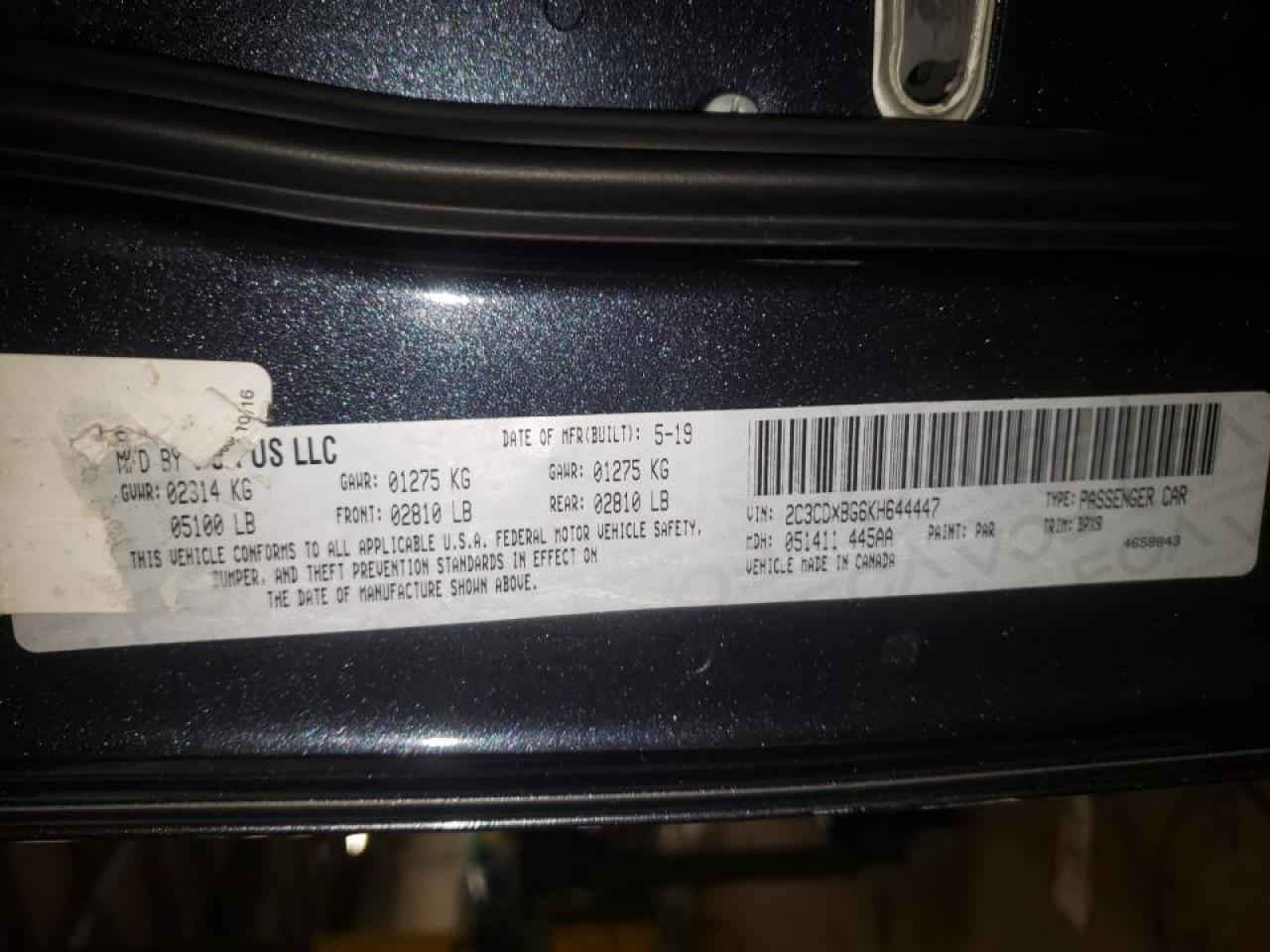 Photo 10 from auction – 2019 DODGE CHARGER SX with VIN 2C3CDXBG6KH644447