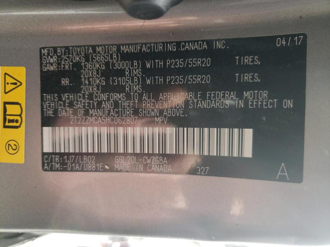 Photo 10 from auction – 2017 LEXUS RX 350 BAS with VIN 2T2ZZMCA5HC062807