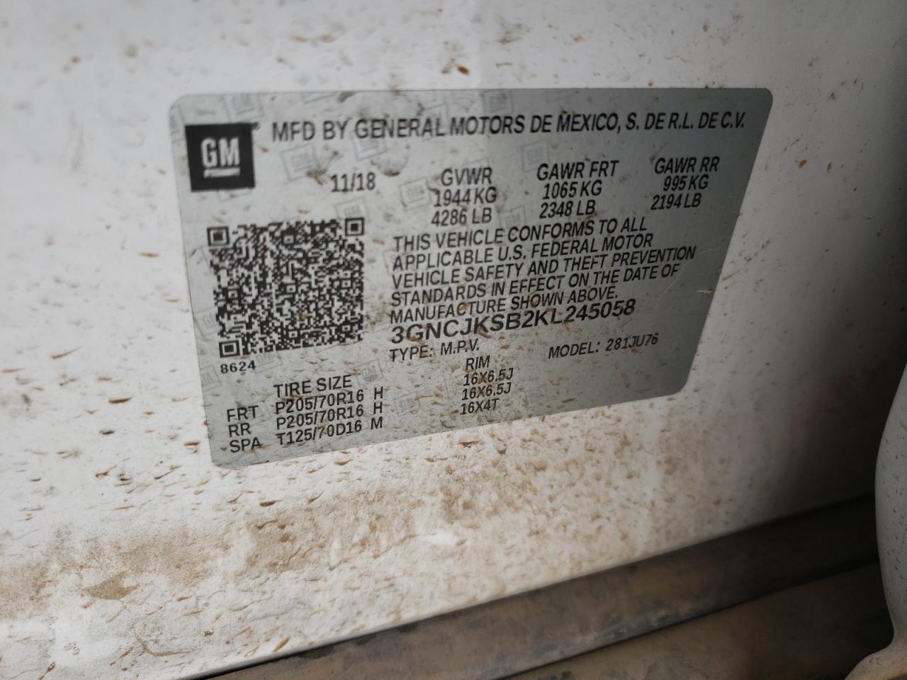 Photo 10 from auction – 2019 CHEVROLET TRAX LS with VIN 3GNCJKSB2KL245058