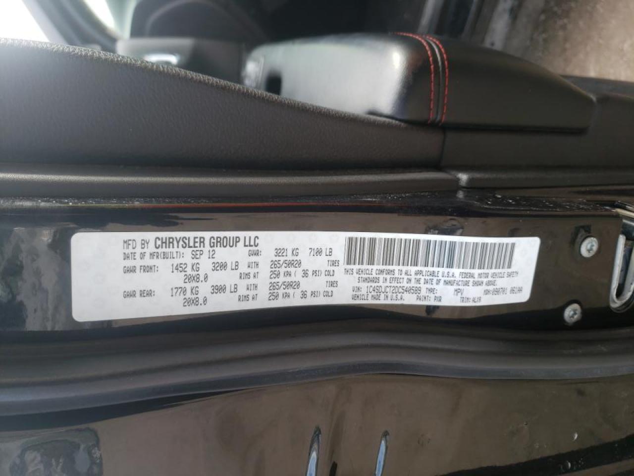 Photo 10 from auction – 2013 DODGE DURANGO R/ with VIN 1C4SDJCT2DC540589
