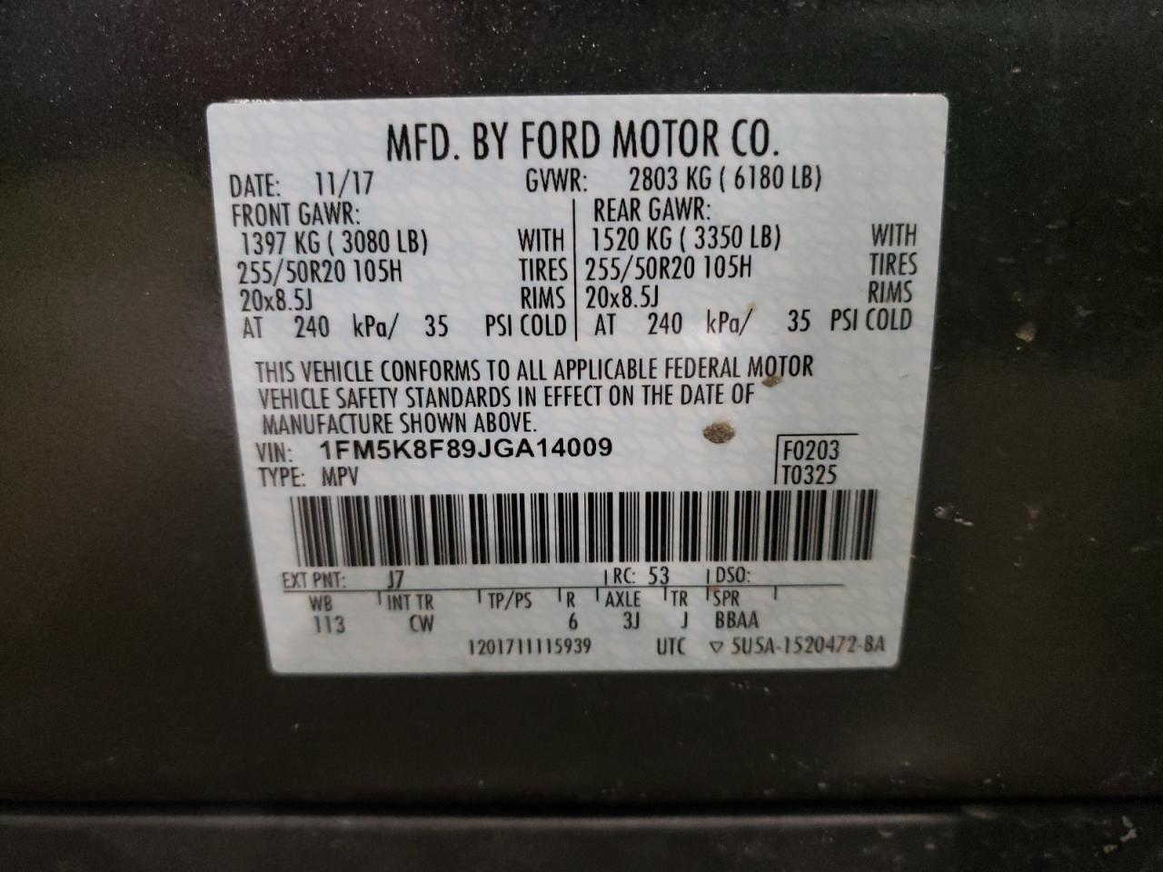 Photo 10 from auction – 2018 FORD EXPLORER L with VIN 1FM5K8F89JGA14009