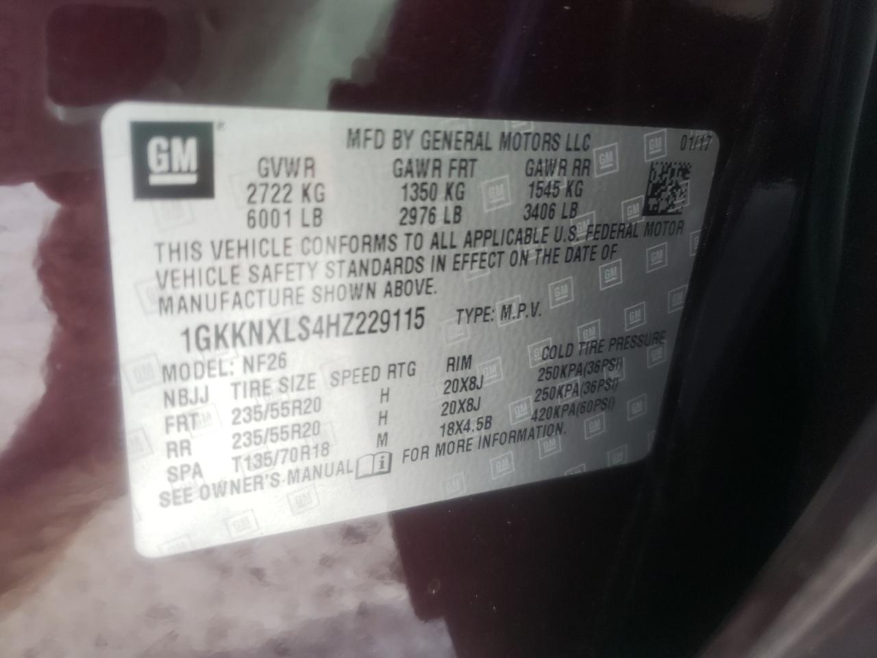 Photo 10 from auction – 2017 GMC ACADIA DEN with VIN 1GKKNXLS4HZ229115