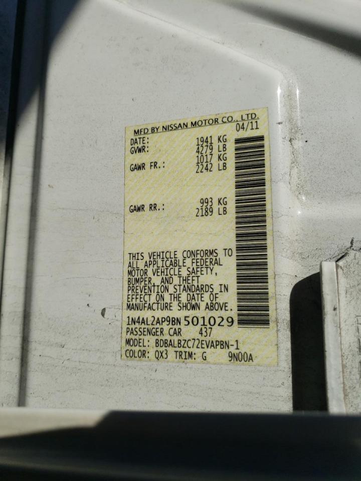 Photo 10 from auction – 2011 NISSAN ALTIMA BAS with VIN 1N4AL2AP9BN501029