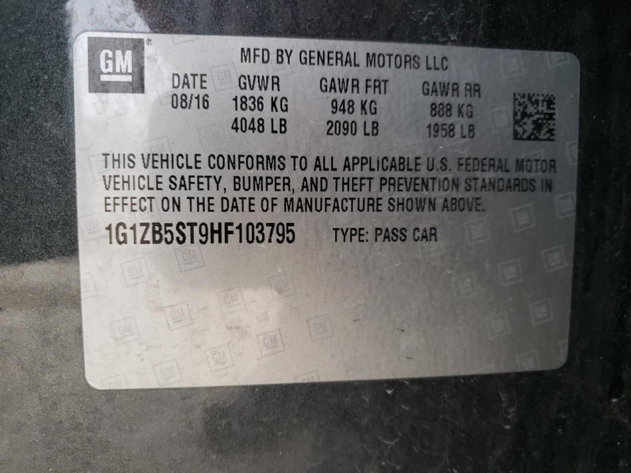 Photo 10 from auction – 2017 CHEVROLET MALIBU LS with VIN 1G1ZB5ST9HF103795
