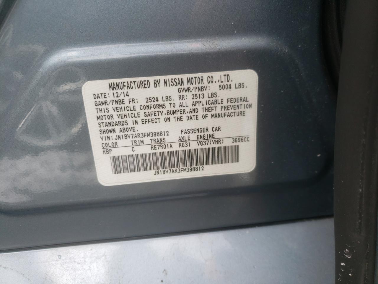 Photo 10 from auction – 2015 INFINITI Q50 BASE with VIN JN1BV7AR3FM398812