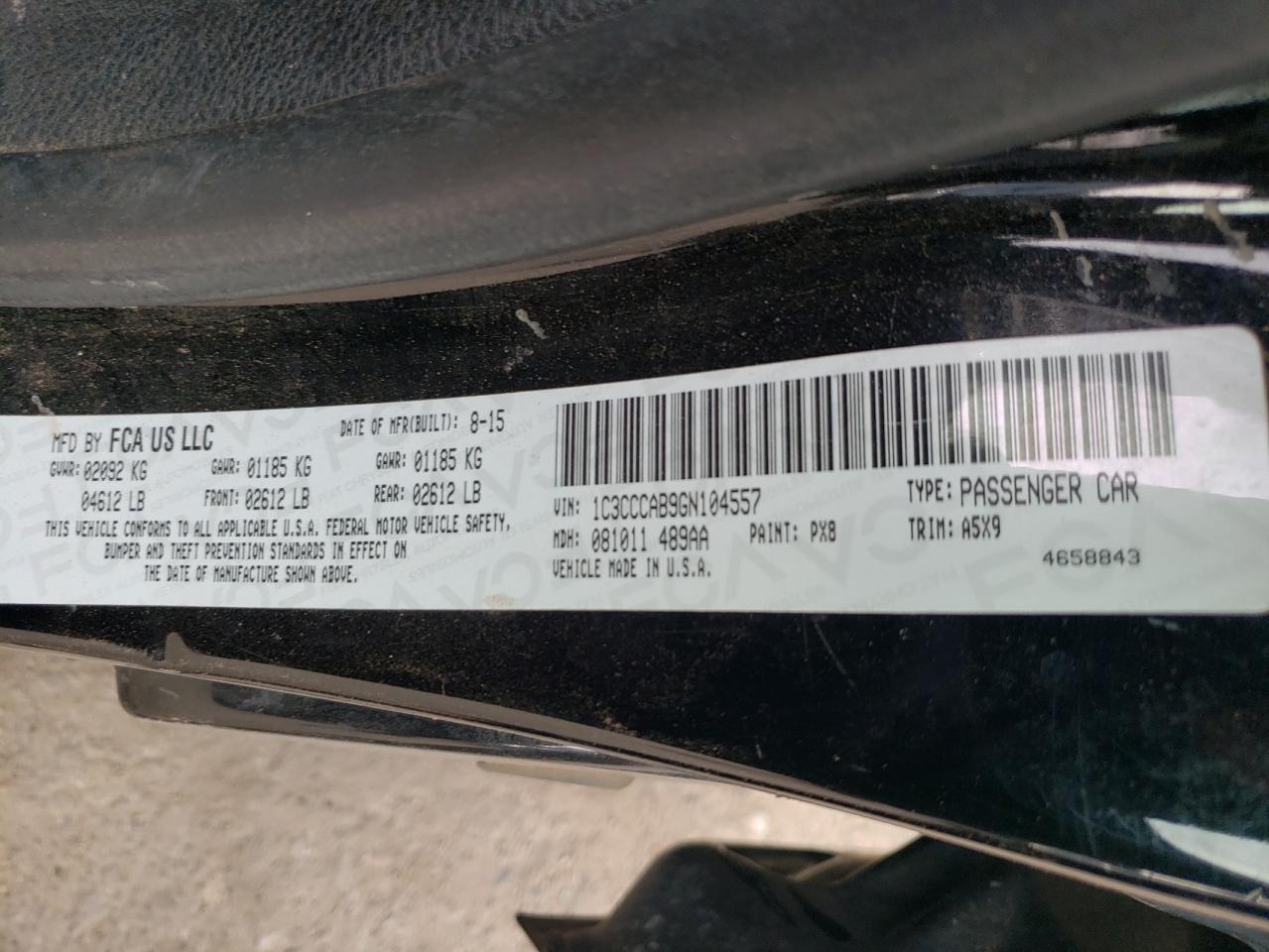 Photo 10 from auction – 2016 CHRYSLER 200 LIMITE with VIN 1C3CCCAB9GN104557