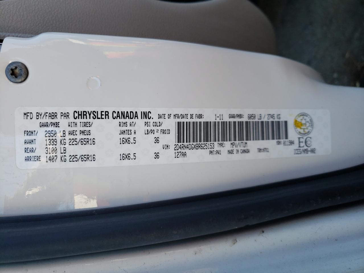 Photo 10 from auction – 2011 DODGE GRAND CARA with VIN 2D4RN4DGXBR625153