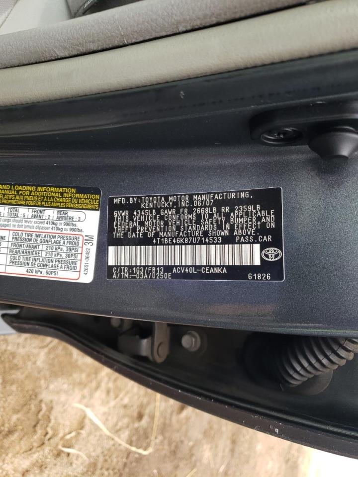 Photo 10 from auction – 2007 TOYOTA CAMRY CE with VIN 4T1BE46K87U714533