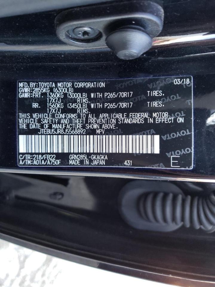 Photo 10 from auction – 2018 TOYOTA 4RUNNER SR with VIN JTEBU5JR8J5568892