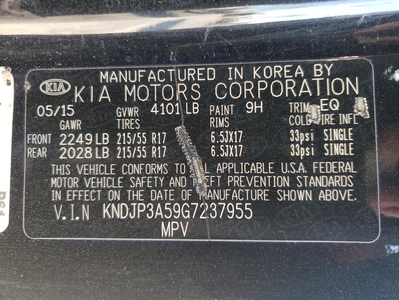 Photo 10 from auction – 2016 KIA SOUL with VIN KNDJP3A59G7237955
