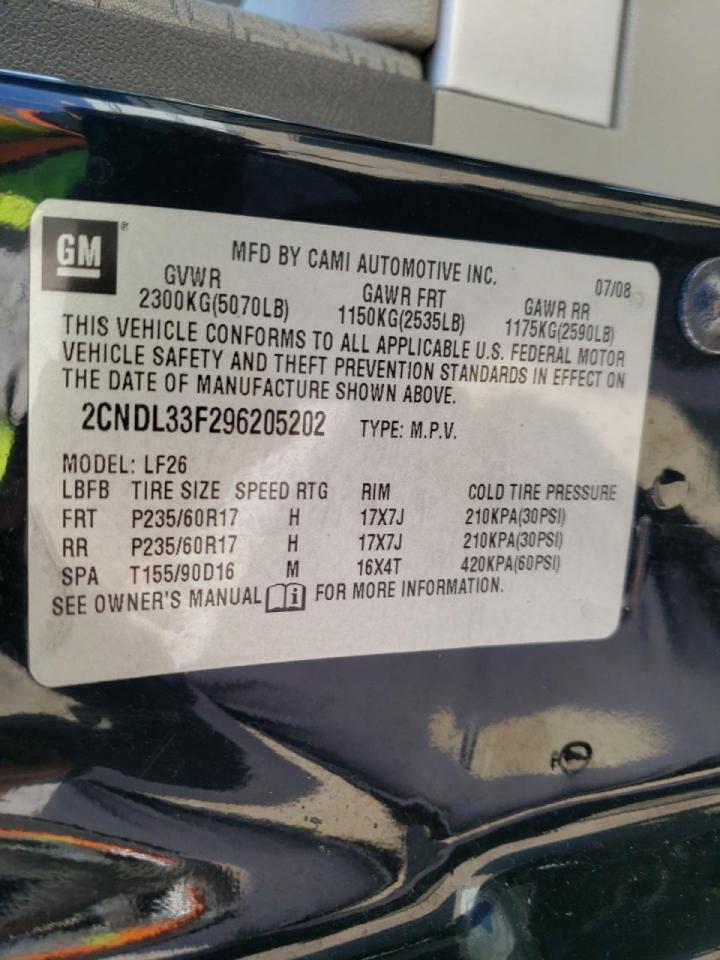 Photo 10 from auction – 2009 CHEVROLET EQUINOX LT with VIN 2CNDL33F296205202