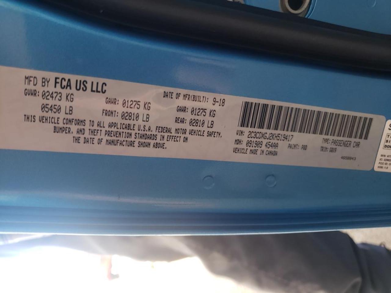 Photo 10 from auction – 2019 DODGE CHARGER SC with VIN 2C3CDXGJ2KH519417