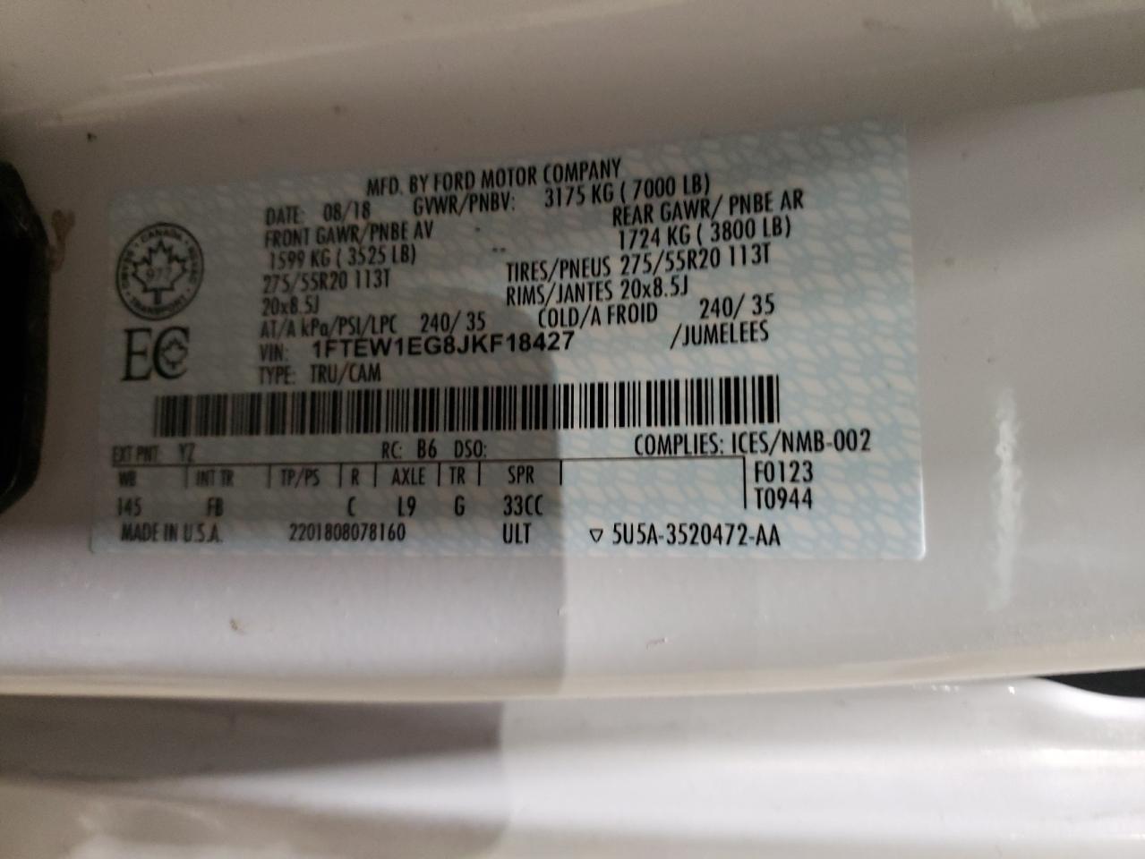 Photo 10 from auction – 2018 FORD F150 SUPER with VIN 1FTEW1EG8JKF18427
