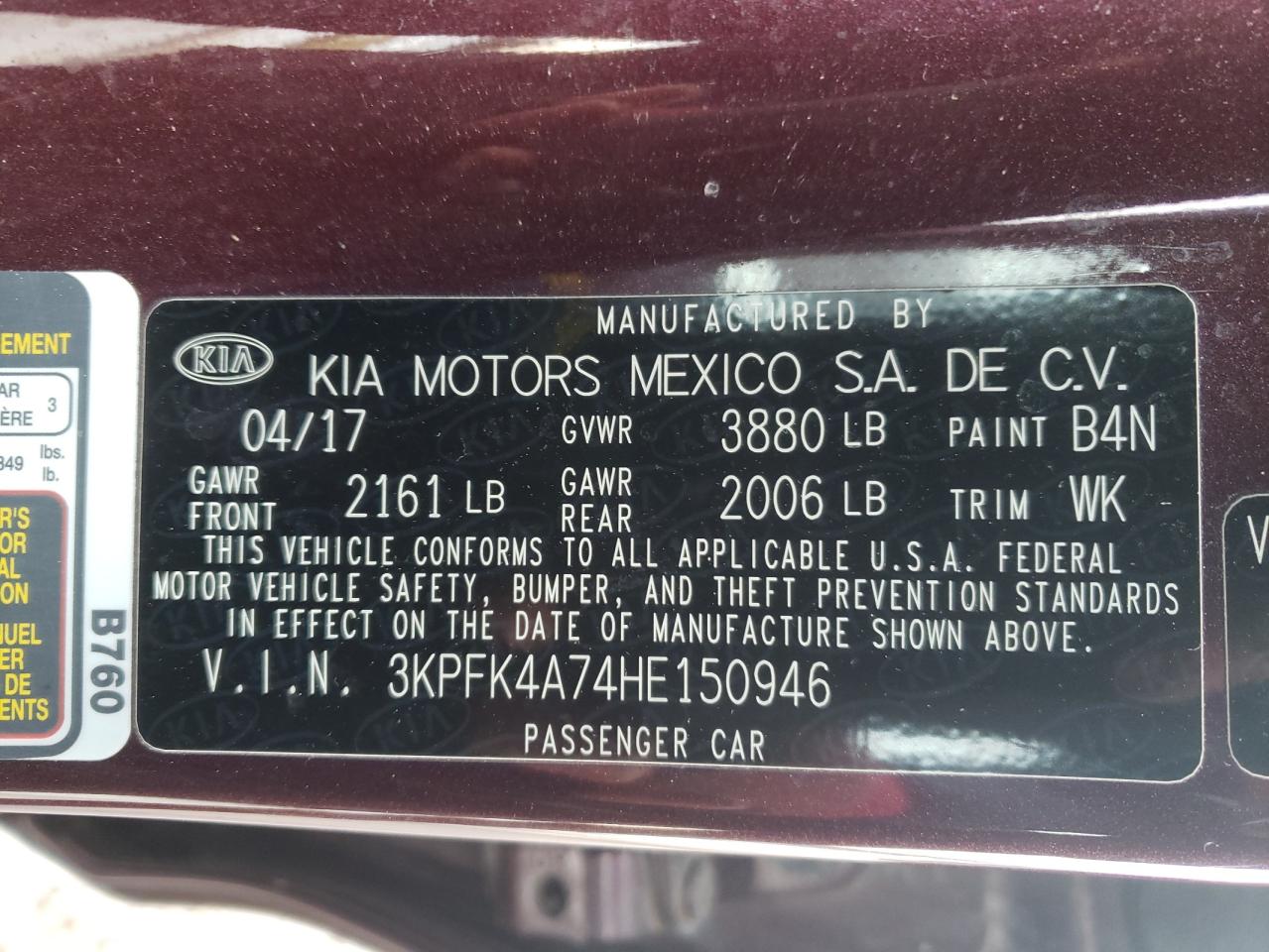 Photo 10 from auction – 2017 KIA FORTE LX with VIN 3KPFK4A74HE150946