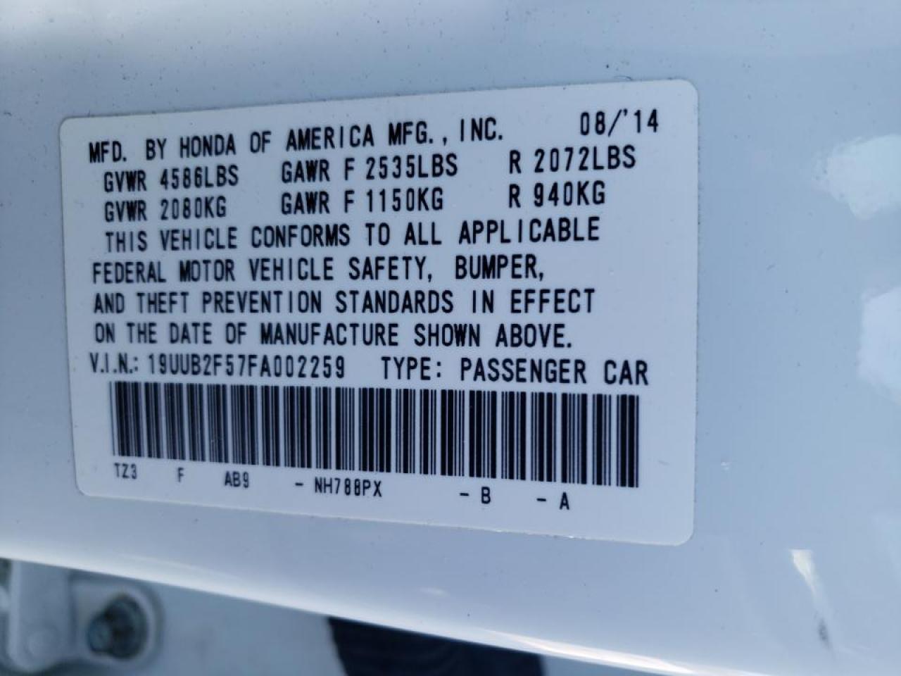 Photo 10 from auction – 2015 ACURA TLX TECH with VIN 19UUB2F57FA002259
